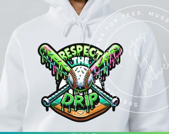 Baseball Ice Cream Drip Green Sublimation PNG Design, Baseball Mom Sports PNG, Baseball Respect the Drip Digital Download