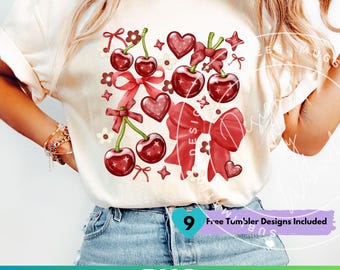 Cherry Bow-png-bestand: sublimatieontwerp shirt kersen (digitale download)