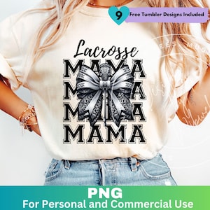 Lacrosse Mama Png Black, Lacrosse Mom Sublimation Design Clipart, Lacrosse Mom Coquette Bow Shirt Png, Digital Download