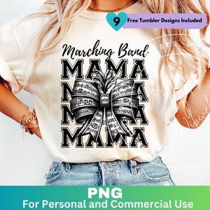 Marching Band Mama Png, Coquette Black Png Band Mom Sublimation Design Clipart, Band Mom Shirt Png Digital Download