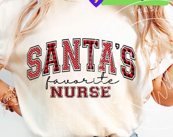 Santa's Favorite Nurse PNG: Nurse RN Christmas Clipart Shirt Design (Digital Download)