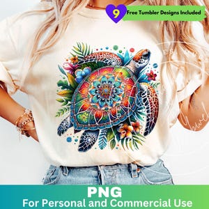 Floral Sea Turtle PNG, Ocean Beach Turtle Sublimation Design, Watercolor Costal Tropical Turtle Png