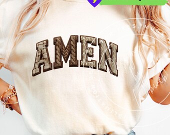Amen PNG: Faux Knit Yarn Christian Faith Shirt Sublimation Design (Digital Download)