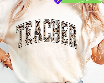 Diseño de camiseta de sublimación con estampado de leopardo para profesor (descarga digital)