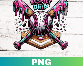 Baseball Ice Cream Drip Blue Sublimation PNG Design, Baseball Mom Sports PNG, Baseball Respect the Drip Digital Download