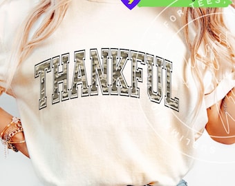 Thankful PNG: Camouflage Camo Thanksgiving Sublimation Design (Digital Download)