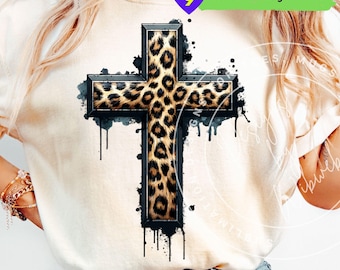 Leopard Print Cross PNG: Christian Faith Sublimation Shirt Design Leopard Print (Digital Download)
