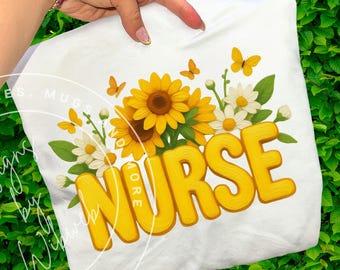 Painted Sunflower Nurse PNG: Summer RN Nurse Floral Sublimation Design (Digital Download)