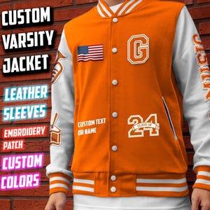 Custom Varsity Jacket For High School, Custom Embroidery Patch Graduation, Custom Name and Chenille Patch For Letterman Varsity Jacket