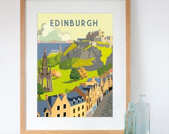 Edinburgh Castle and Old Town Vintage Style Art Print