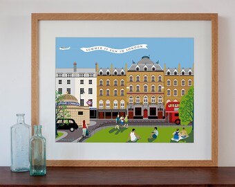 Clapham Common Vintage Style Modern Retro Art Print Featuring Alexandra Hotel