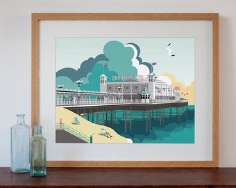 Brighton Pier Vintage Style Modern Retro Art Print