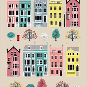 London Row Houses Vintage Style Pastel Art Print image 2