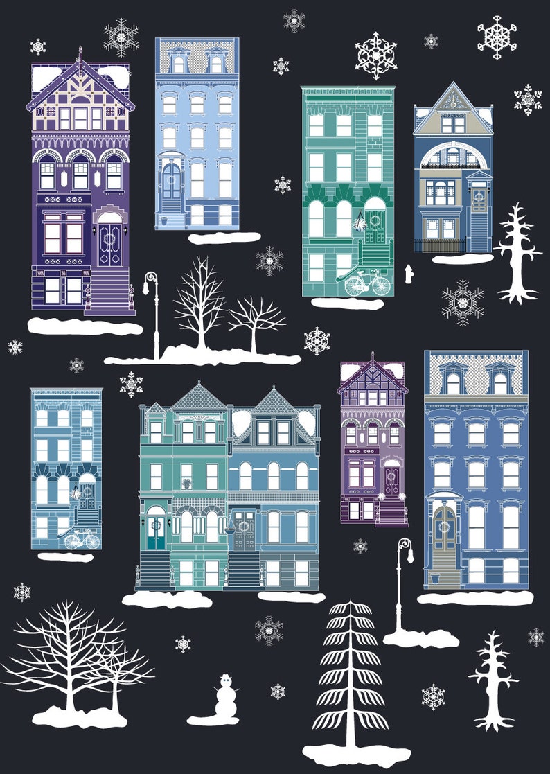 New York Brooklyn Brownstone Houses on a Winter's Night Art Print image 2