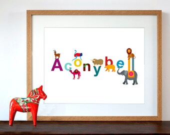 ABC Alphabet Animal Name Print pour enfants - Personnalisé