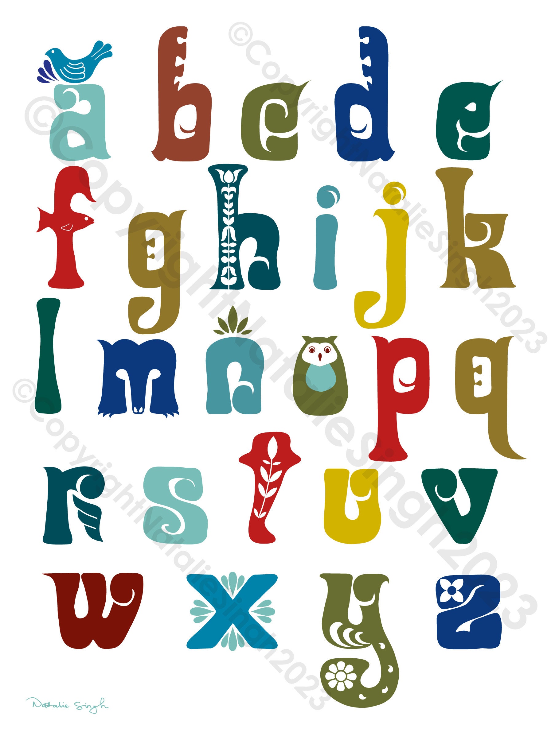 Stylised Lettering Hand Drawn Alphabet Poster ABC Folk Art Style - Etsy