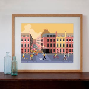Brick Lane at Dusk, London Street Scene with Market Art Print