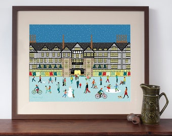 Liberty of London in the Snow at Christmas Vintage Style Art Print