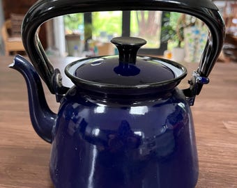 Vintage Enamel Polish stove top kettle or tea pot Dark Blue