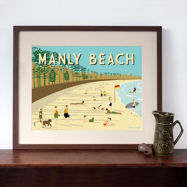 Manly Beach, Sydney - Retro Travel Poster Style Print
