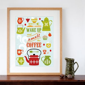 Wake Up and Smell the Coffee Retro Scandi Style Art Print