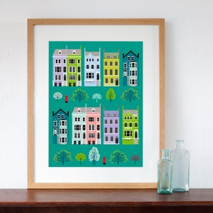 London Row Houses Colourful Art Print