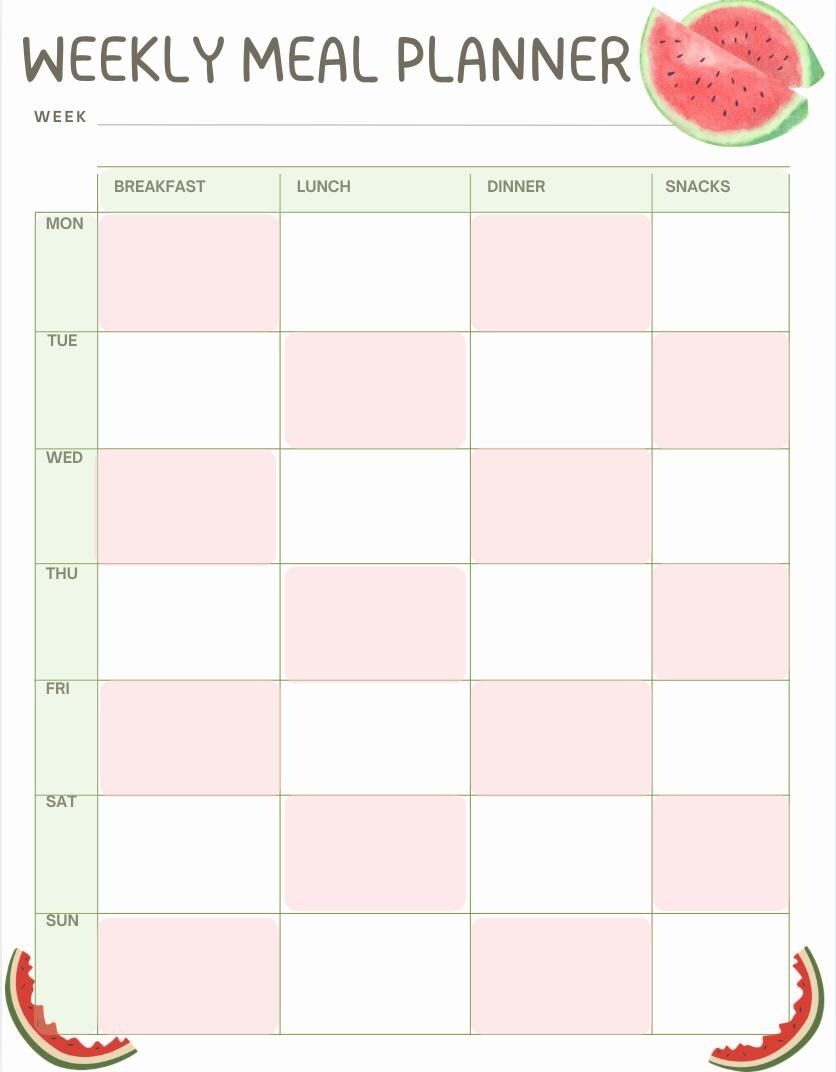 Weekly Meal Planner Printable PDF, Cute Fruit Themed Diet Planner, A4 ...