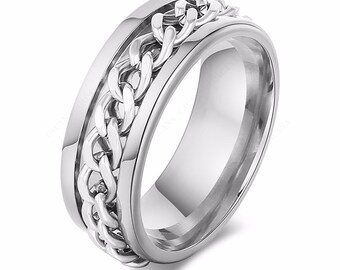 Stainless Steel with Chain Design Ring