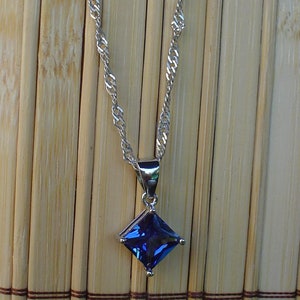 Sterling Silver Square Acqua and Garnet Crystal Necklace