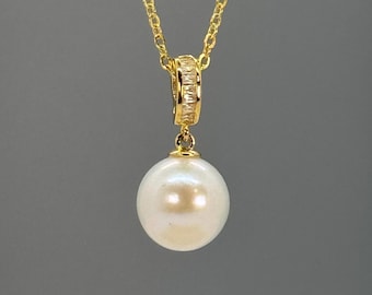 White Freshwater 11-12mm Universal Pearl Gold Pendant in Sterling Silver and Cubic Zirconia