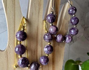 Natural Charoite Bracelet with Sterling Silver | Adjustable Purple Gemstone Bracelet | High-Quality Charoite Jewelry | Gift