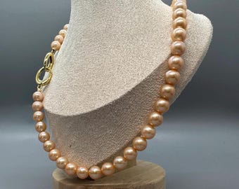 Natural 8-9mm Peach Pearl Full String Necklace 44cm Length with 18K Gold Plated S925 Sterling Silver clasp