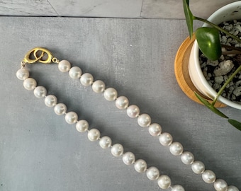 Hand-Knotted Edison Pearl Necklace – 925 Gold-Plated Push Clasp, Silk Threaded, Large 10mm White Pearls