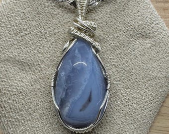 Blue Lace Agate Wired Wrap Pendant