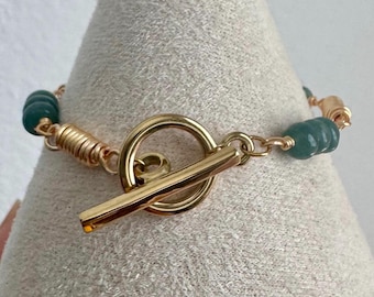 Natural Jade Wired Wrapped Link Bracelet