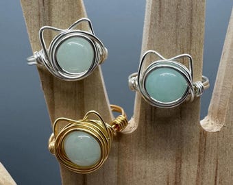 Cat Seafoam Wire Wrapped Ring
