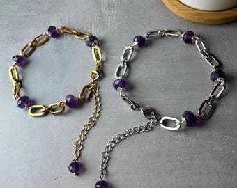 Oval Linked Amethyst Gemstone Bracelet