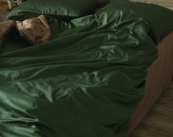 Green Cotton Bedding Set Emerald Bedding Custom Sizes
