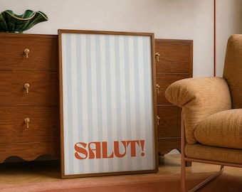 Salut Typography Poster – Minimalist Greeting Print | Retro Striped Wall Art