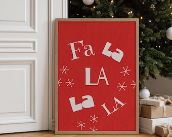 Fa La La Christmas Poster – Minimalist Holiday Typography Print | Modern Festive Red Winter Decor