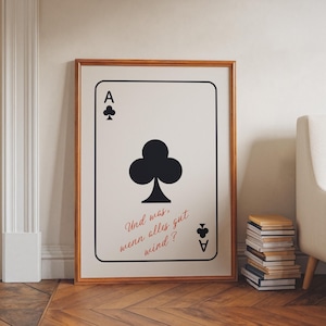 Art mural As de trèfle - Poster de cartes à jouer minimaliste avec citation allemande, impression de motivation moderne, décoration de salle de jeux audacieuse ou de bureau