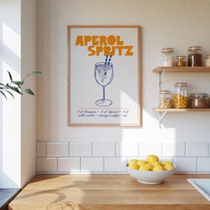Aperol Spritz Cocktail Poster – Retro Bar Wandkunst, Minimalistischer Getränkerezeptdruck, Hausbar Dekor, Sommer Aperitivo Geschenk