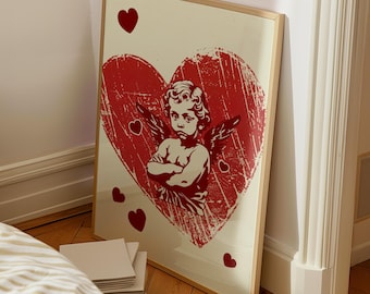 Cupid Poster – Vintage Valentine Illustration | Romantic Heart Wall Art
