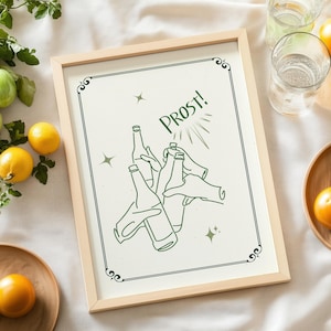 Prost Poster – Minimalist Beer Bottle Line Art Print, Vintage Wall Decor for Kitchen or Home Bar