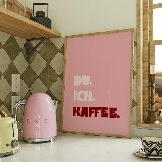 Du Ich Kaffee Poster – Pink German Typography Print, Minimalist Kitchen Wall Art