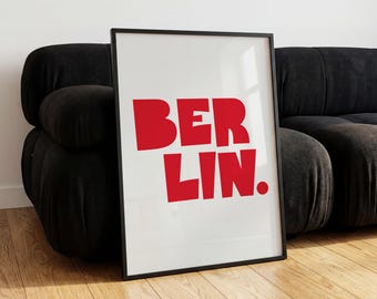 Berlin Typography Poster – Bold Red Wall Art | Modern City Print