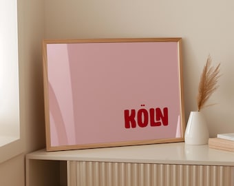 Cologne Poster – Bold Typography Wall Art in Red and Pink