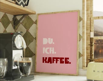 Du Ich Kaffee Poster – Pink German Typography Print, Minimalist Kitchen Wall Art