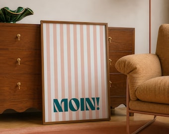Moin Typography Poster – Minimalist Greeting Print | Retro Striped Wall Art