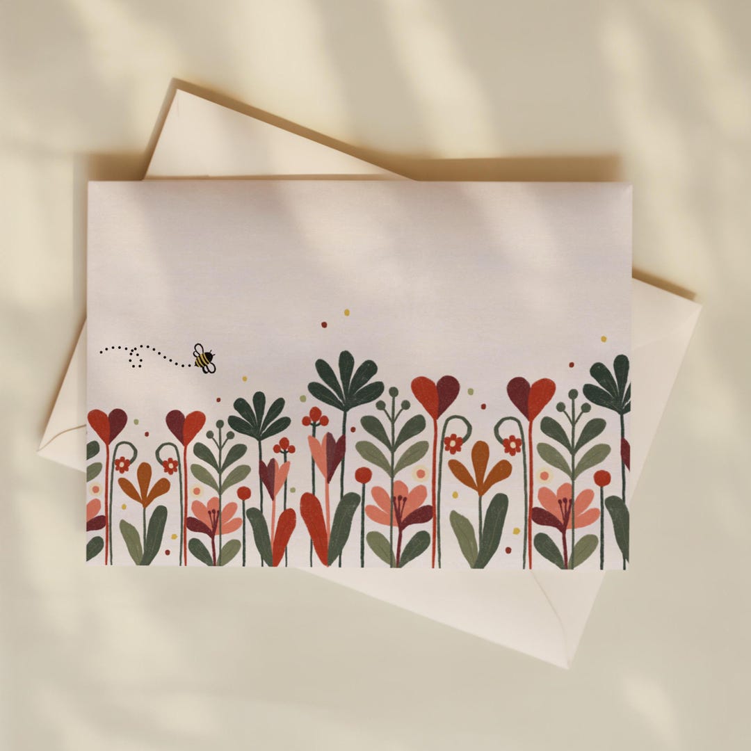 Floral Bee Postcards – Set of 10 | Hand-drawn Botanical Illustration on ...